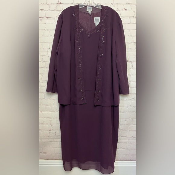 R&M Richards Beaded Slip Chiffon Jacket Dress - Picture 1 of 15